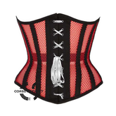 Red Mesh Black Cotton Gothic Lace Design Waist Training Underbust Corset